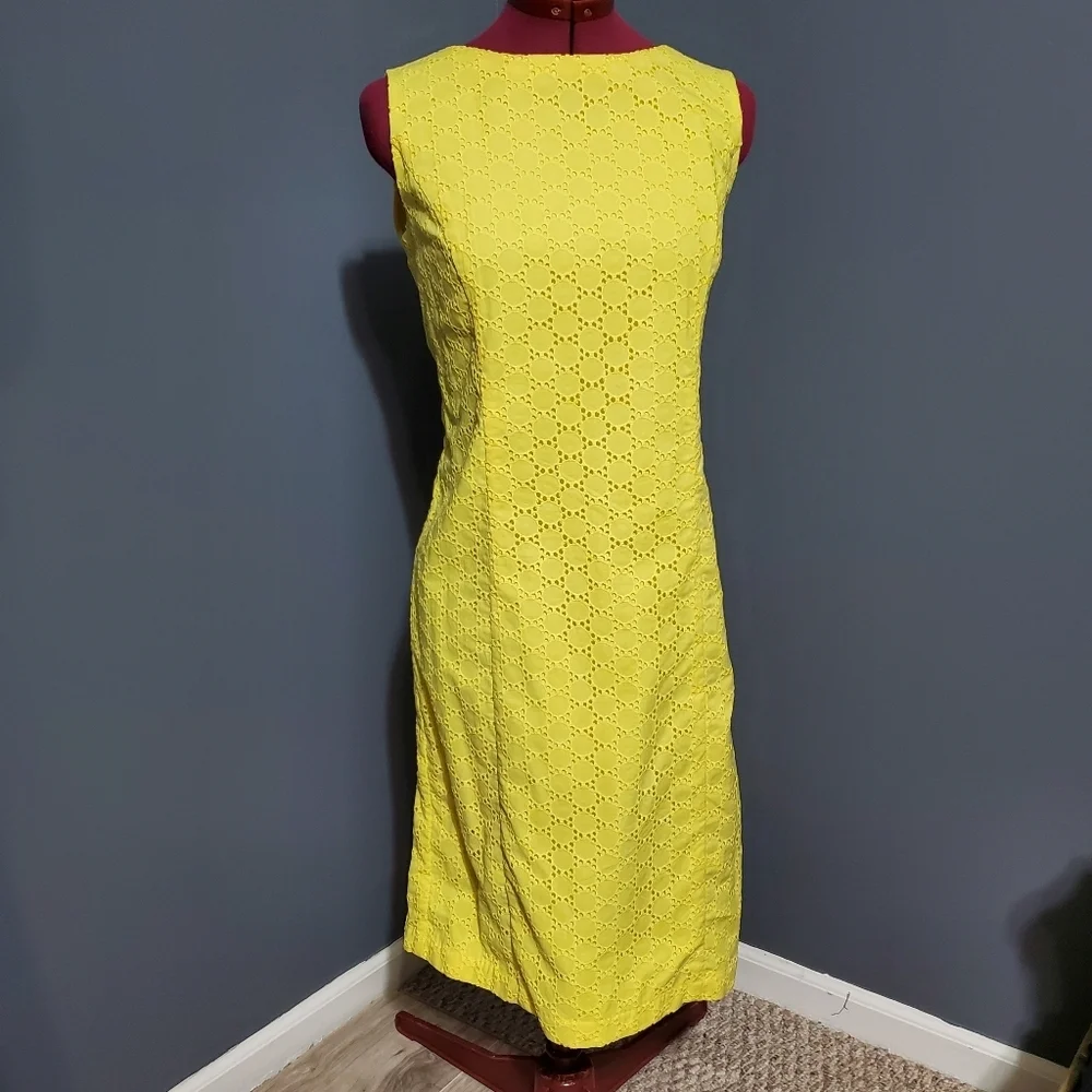 Talbots Yellow Eyelet Sleeveless Sheath Dress 100% Cotton Size 12 - Picture 1 of 5